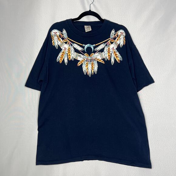 Vintage Cal Cru Native American Graphic Navy Blue T-Shirt Men's Size XL - Picture 1 of 9